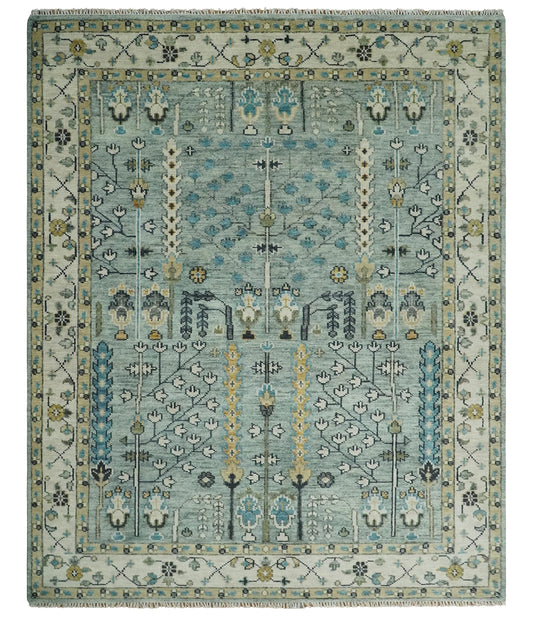 Artisan's Arc Traditional Blue and Ivory Hand Knotted Vintage Wool Area Rug | CP563 (8x10)